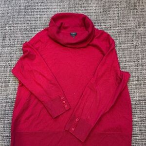 Talbots Merino Button-cuff Rich Red Cowl Neck Sweater